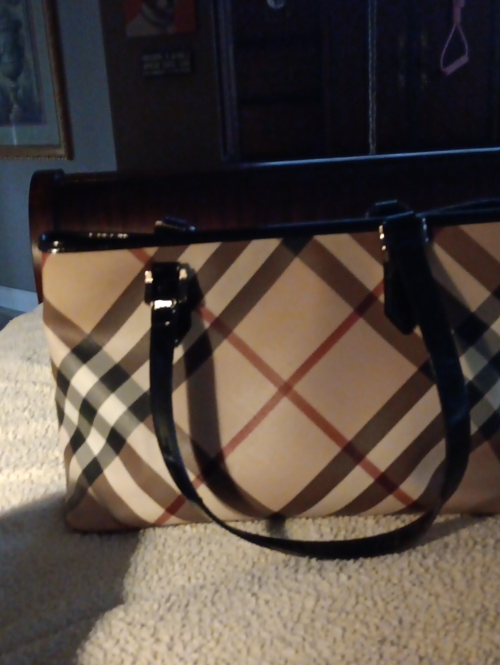 Plaid Pattern Tote Handbag with Black Trim